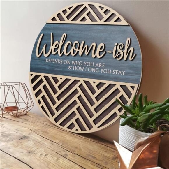 3D Welcome HangingSign Plaque for Front Door Wall Decor,Funny Welcome-ish Wooden - Picture 4 of 7